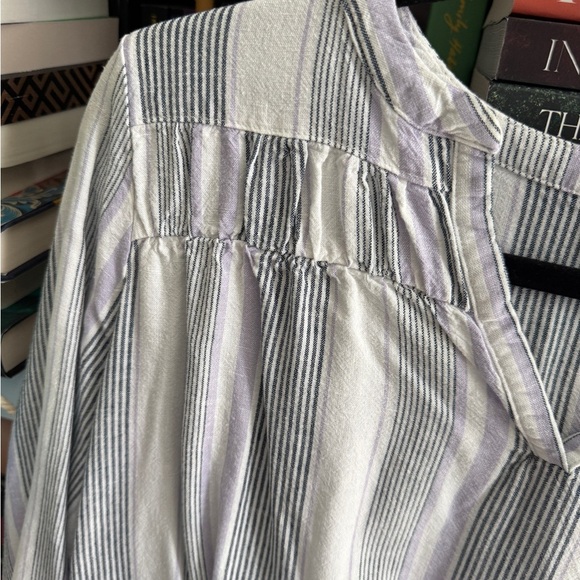 Splendid blue stripe linen blend popover blouse v-Neck Blouse shirt top - Picture 2 of 5